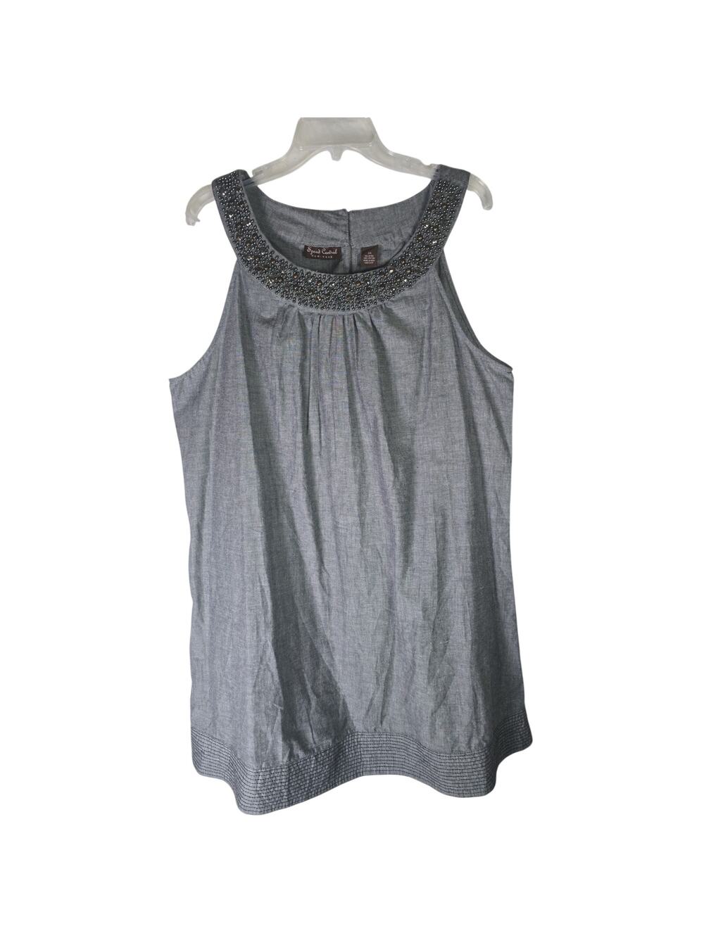 Speed Central Rhinestone Shirt Dress 3X XXXL Blue Lightweight Sleeveless Travel